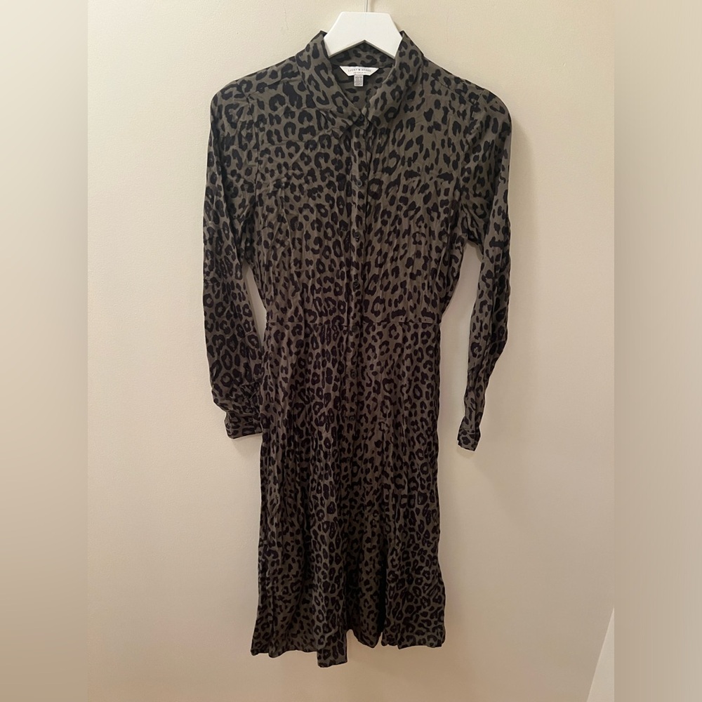 Lucky Brand Women’s Olive Green Cheetah Print Long Sleeve Dress Size XS